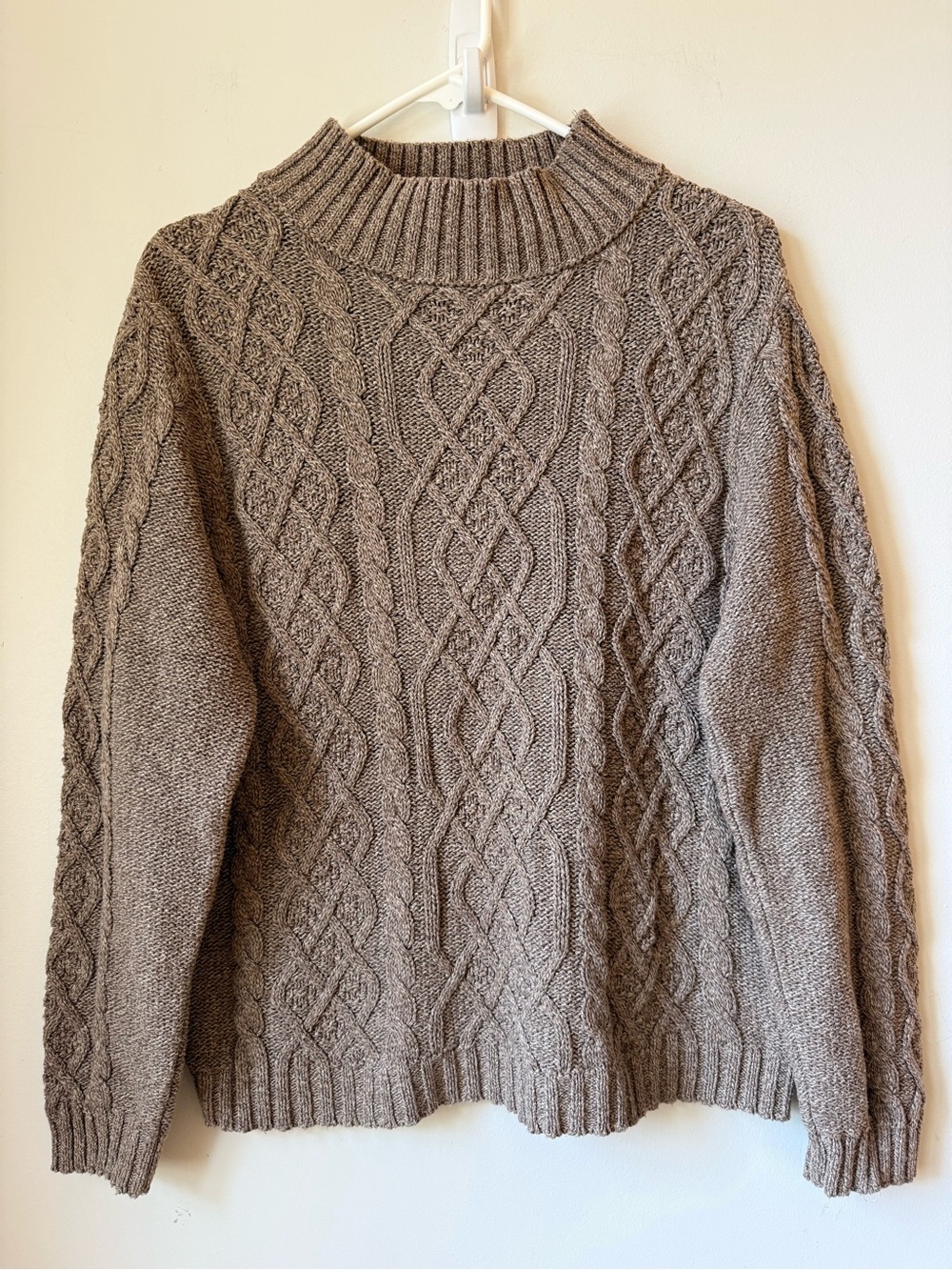 Parkhurst sweater cotton blend mock neck cable knit light brown classic